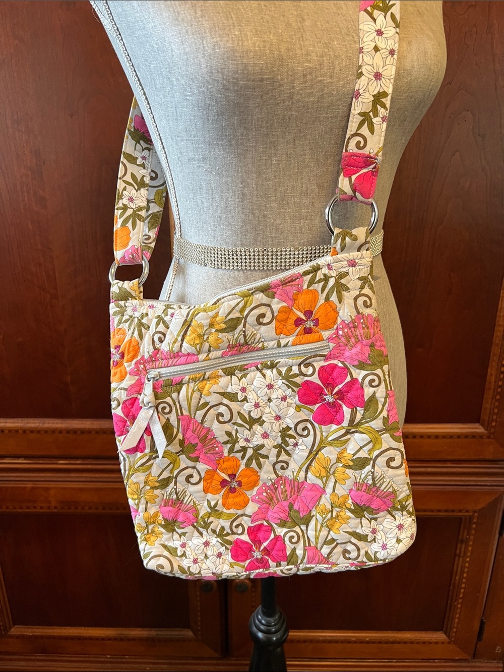 Vera Bradley Floral Quilted Crossbody in Pink, Orange & Cream - Picture 3 of 8